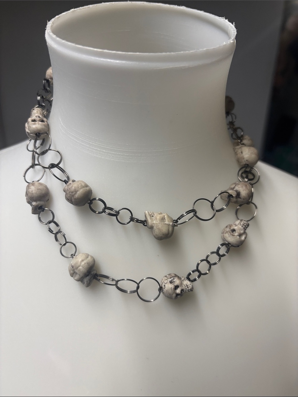 Skull Bead Long Necklace - Neutral Taupe Skulls
